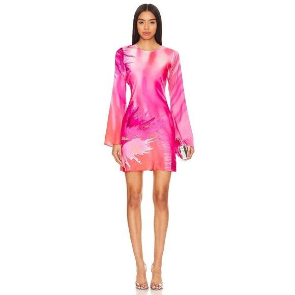 Hemant & Nandita Abira Mini Floral Satin Dress Pink Womens Size XS - Picture 2 of 12